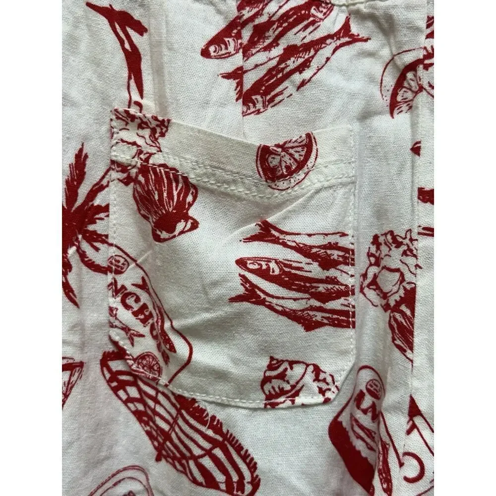 Angel Kiss Linen Blend Pants Women’s S Tropical Smocked Waist Boho Lounge Travel